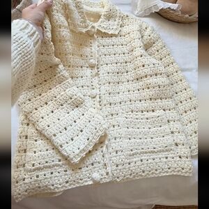 Cream Crochet Cardigan (M)